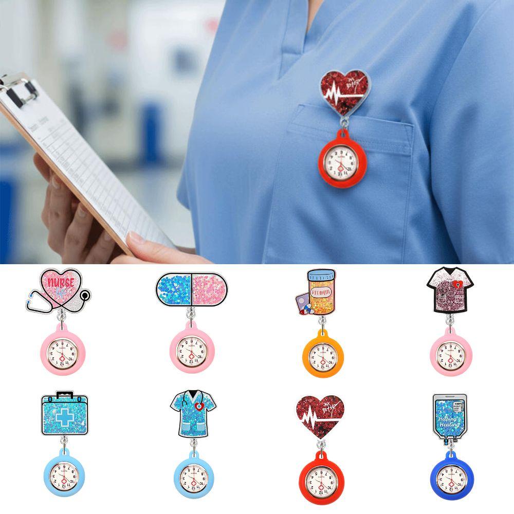 New PVC Retractable Watch Brooch Cute Appearance Lovely Cartoon Nurse Watch Colourful Doctor Pocket Watch Nurse Gifts