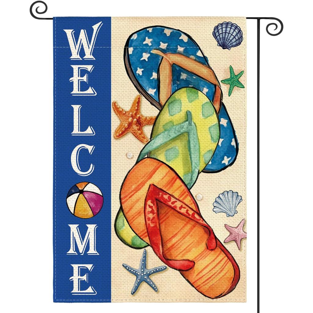 Summer Flip Flops Garden Flag Double Sided Outside, Welcome Seasonal Yard Outdoor Decoration