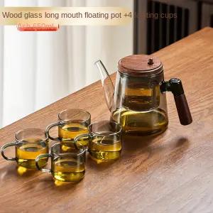 One Click Magnetic Switch Tea Separation Filtration Glass Tea Pot Wood Handle Tea Water Separation Inner Container Teapot