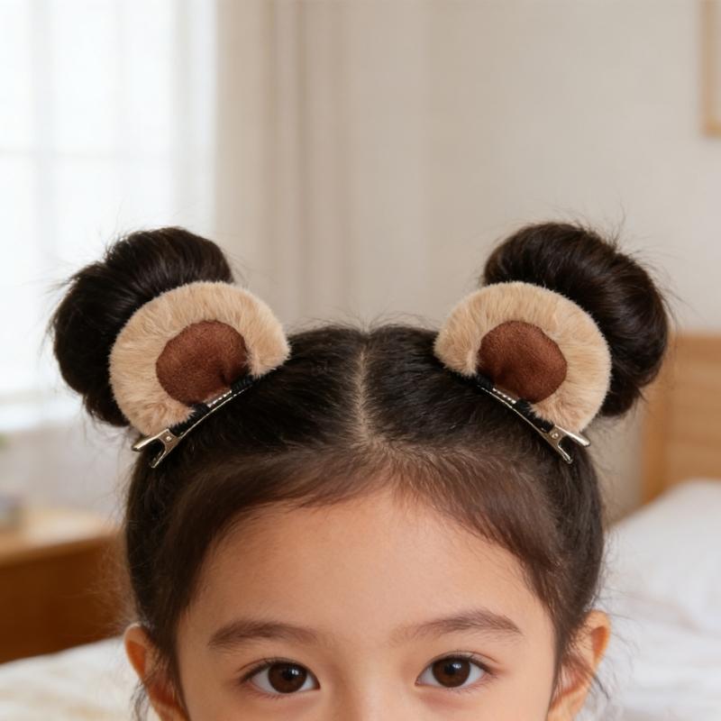 Artificial Bear Ear Hair Clip Hairpin with Bows Animal Ear Barrette Costume for Halloween and Cosplay