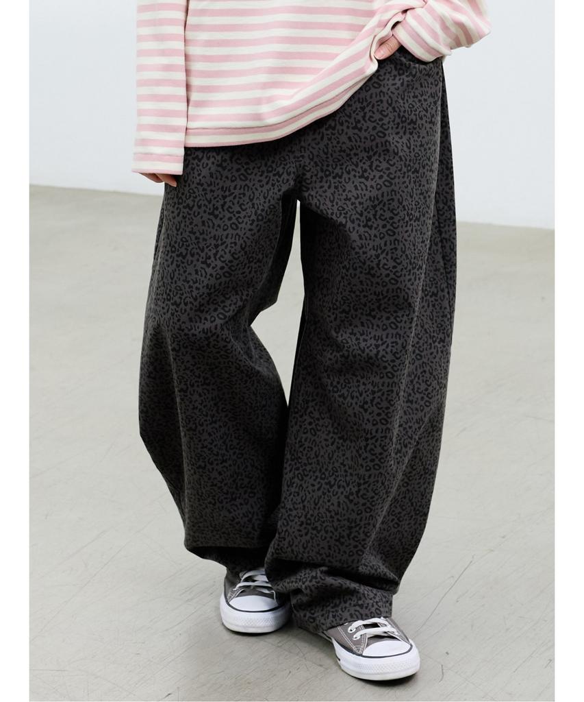 Saendeusaundeu (Unisex) Leopard Wide Oval Elastic Waist Pants Ash