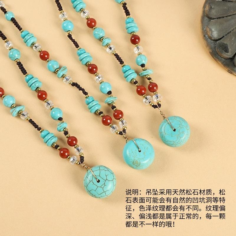 Original design woven turquoise pendant agate necklace retro high-end simple femininity collarbone chain