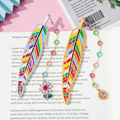 Luxus-Metall-Lesezeichen Blattform Mit Diamant-Anhänger Lesezeichen Emaille-Design Seitenmarkierung Geschenk