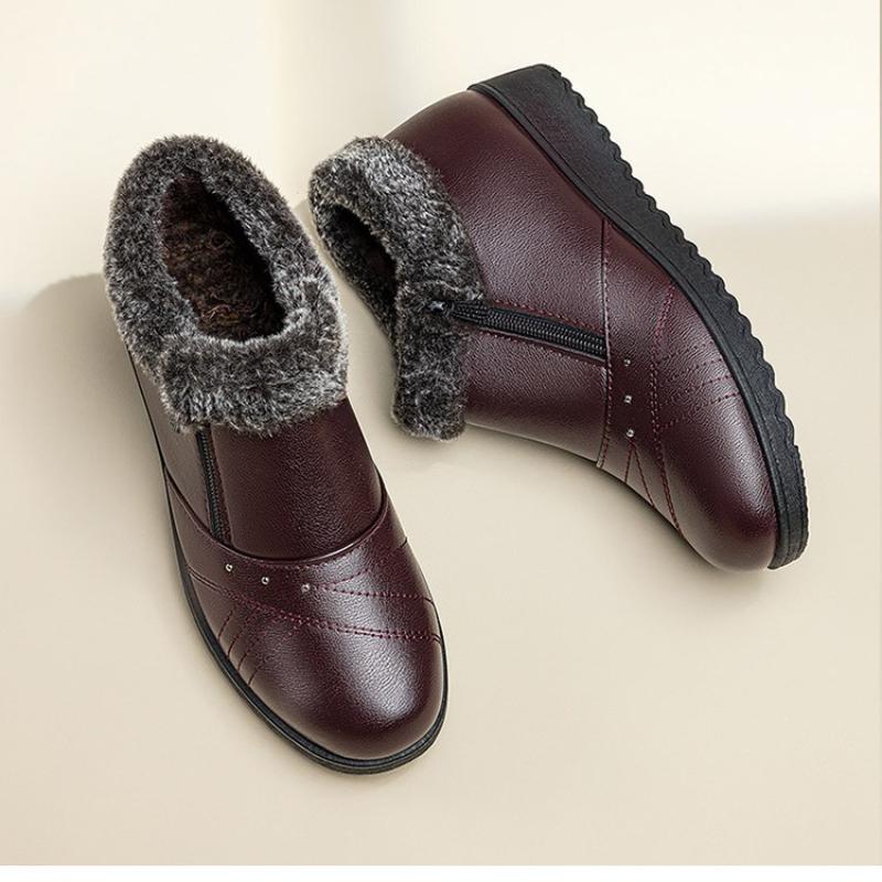 Baumwollschuhe Damen Mutterschuhe Warme Baumwolle Kurze Stiefel Damenschuhe Flachabsatz Rutschfest Lederzz