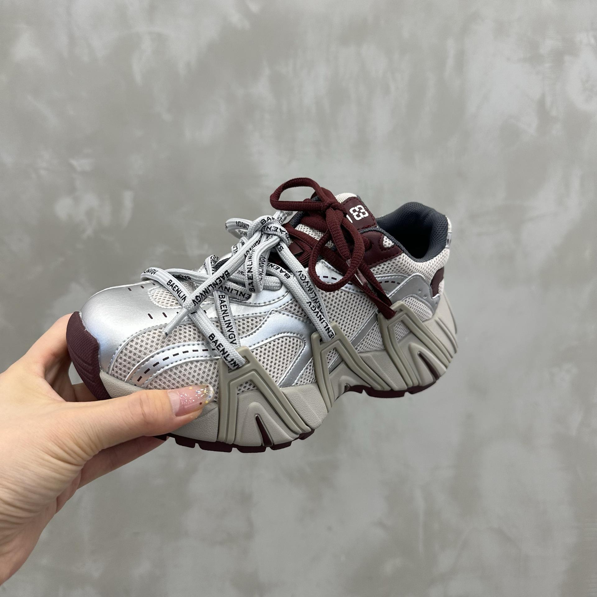 

Paris old magazine~ Angola red platform strap silver-white mesh heightened platform sports casual shoes dad shoes 35