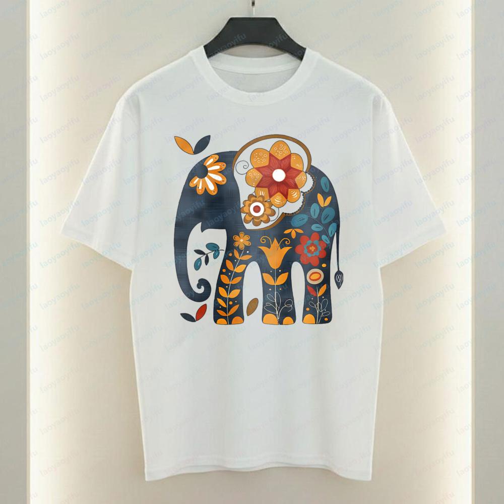 Floral Elephant Unisex TShirt Mexico Style Boho Folk Art Graphic Tops Heritage Classics Casual Style Cotton Tee Women Clothes