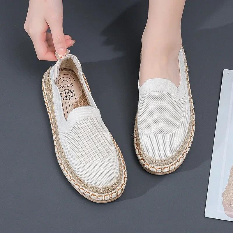 Nuove Espadrillas Scarpe da Donna Ballerine in Lino Moda Tessuto a Rete Lavorato a Maglia Mocassini in Canapa Slip-on Scarpe di Stoffa Casual Sneakers da Donna