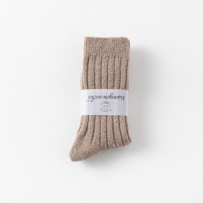 Children's Winter Thick and Warm Wool Socks with Vertical Stripes, Versatile and Plain Color, Pile-up Socks, Double-needle Thick Yarn, Long Socks