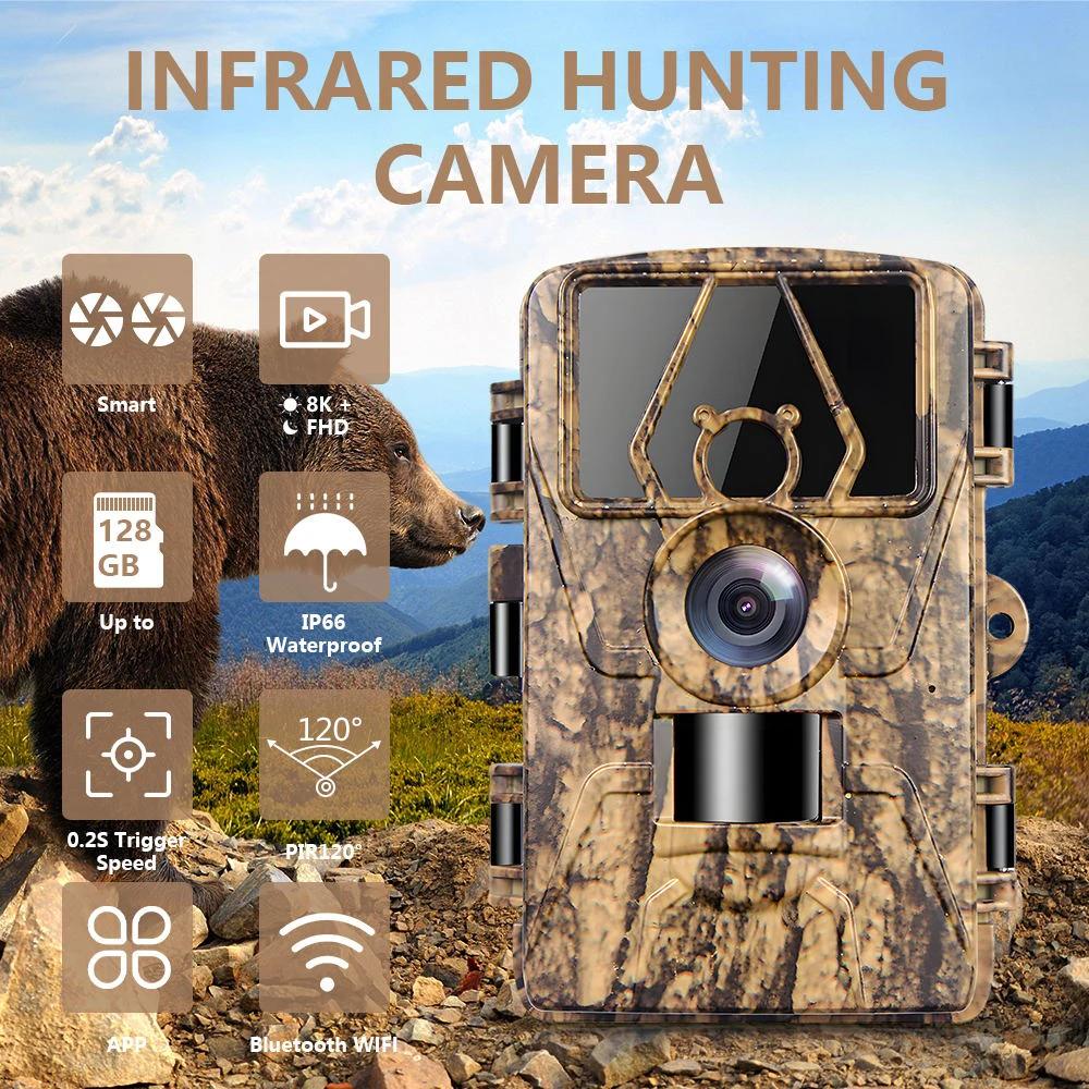 8K WiFi Waterproof Trail Camera PR801W 60MP Supports APP Viewing for Outdoor Animal Hunting Night Vision and Farm Monitoring