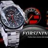 Forsining Drei Zifferblatt Kalender Edelstahl Männer Mechanische Automatische Armbanduhren Top Luxus Military Sport Männliche Uhr