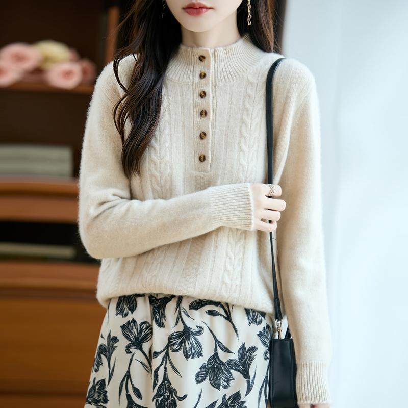 Women's Cashmere Sweater Qinghe Cashmere 30% Cashmere 70% Wool Autumn and Winter Pullover Warm and Fashionable