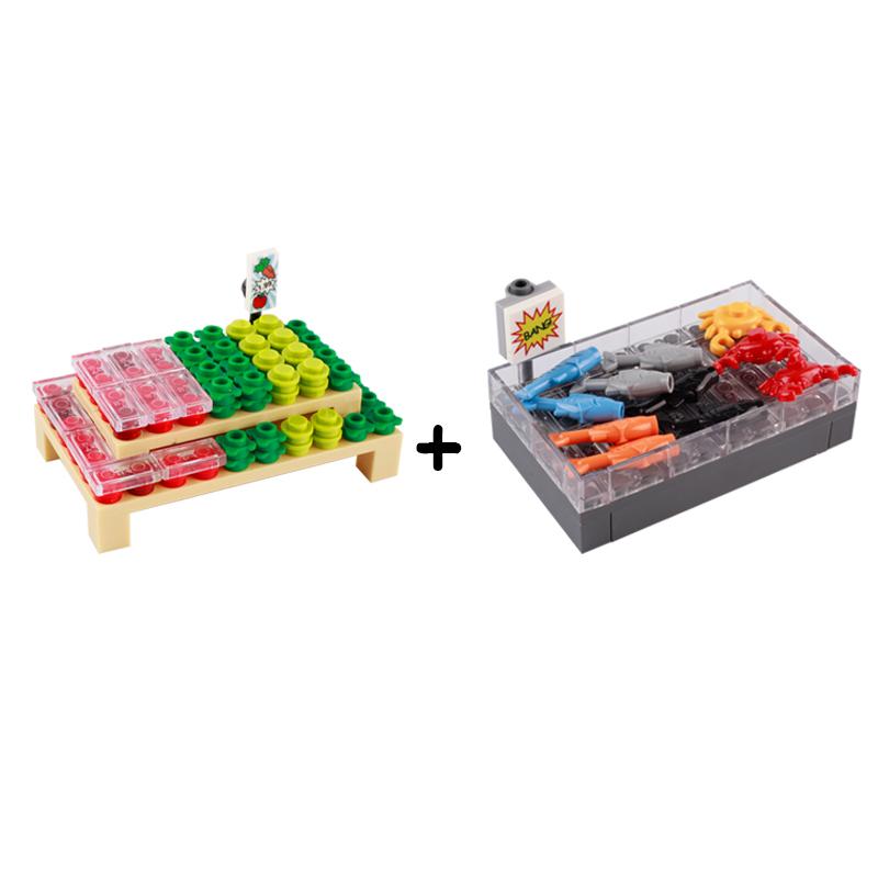 MOC Bricks Accessories City Supermarket Shop Store Building Blocks Street View Drink Food Vegetable Food Dessert Blocks Printed