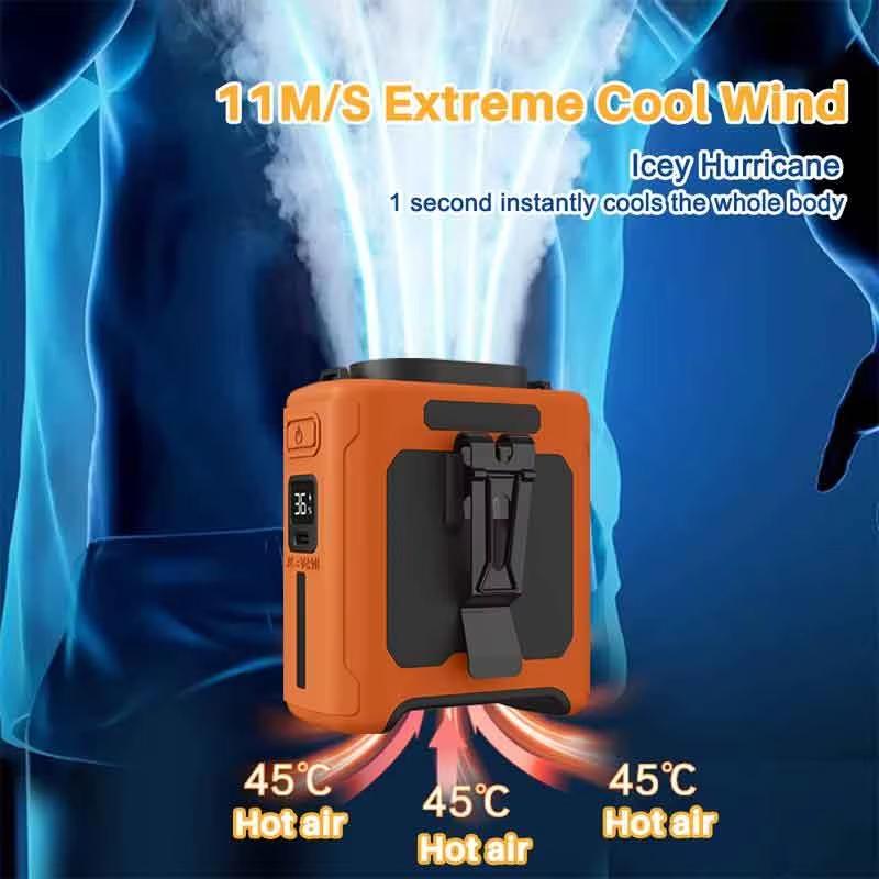 10000mAh Portable Outdoor Waist Fan Hanging Neck Strong Wind with Power Bank LED Lighting for Emergency Sports Outdoor Working