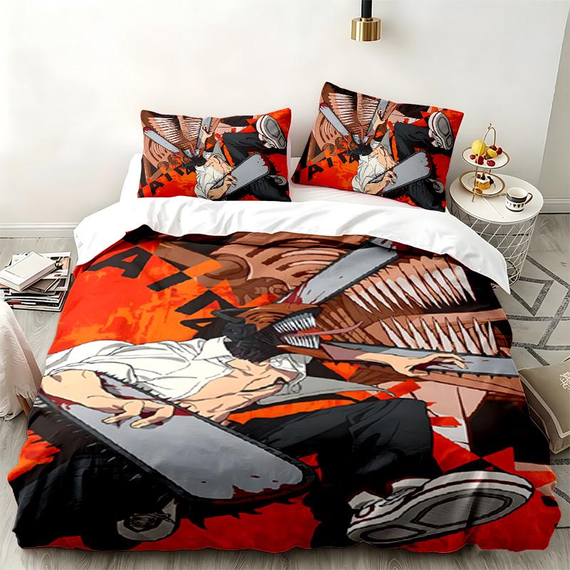 Chainsaw Man 3pc Set Perfect for Bedroom Use Comfortable Bedding Set Includes a Duvet Cover and Two Pillowcases Ideal Birthday or Christmas Gift