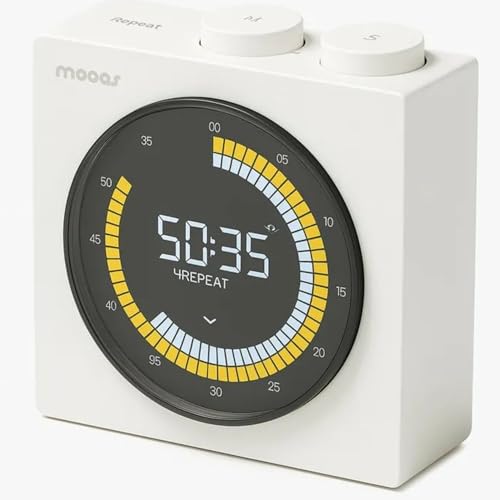 mooas Rechargeable Wireless Pomodoro Timer with LCD Display, Portable, Visual Timer, Adjustable Brightness, Intuitive Color Timer Ring, Count Up/Down