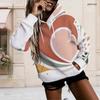 Womens Plus Size White Drawstring Hooded Sweatshirt Long Sleeve Loose Soft Casual Leisure Daily Top