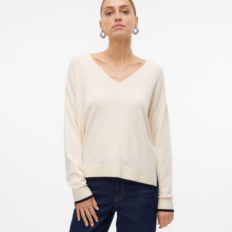Pull breeze maille fine col v avec liseré Femme VERO MODA XS белый