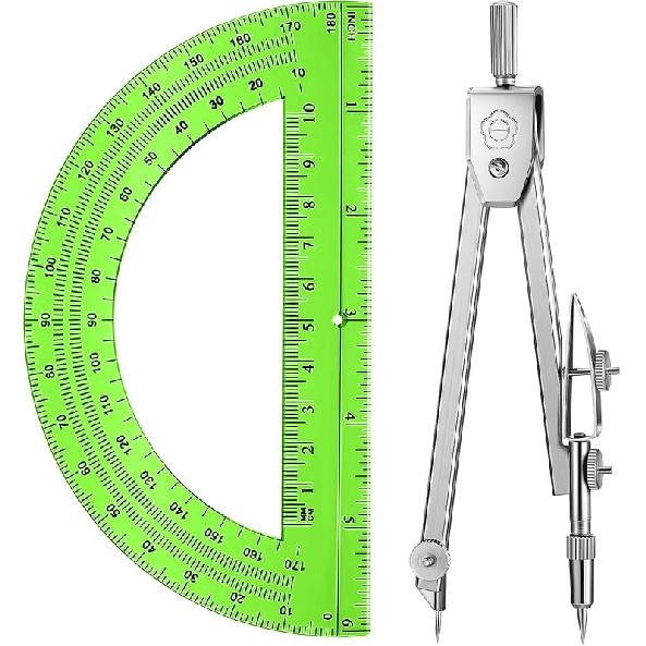 Drawing Compass and 6 Inch Protractor, Student Geometry Math Set