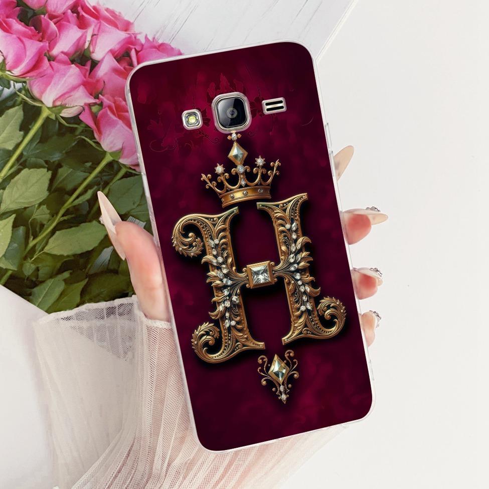 Transparent For Samsung J3 2016 SM-J320H SM-J3109 Cover For Samsung Galaxy J3 2016 Case Luxury Crown A-Z Letters 2D Flat Pattern