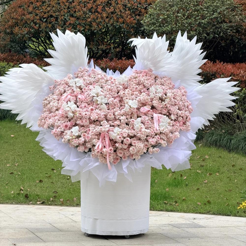 White Angel Wing Electric Opening Device Pearl Cotton Wings Electric Openable Wings  Valentine Day