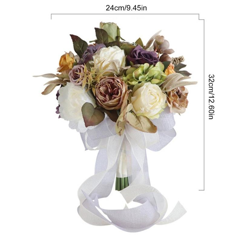 Artificial Flower Wedding Bouquet for Bride Bridesmaid Elegant Silk Flower Champagne Bridal Bouquet for Formal Occasion