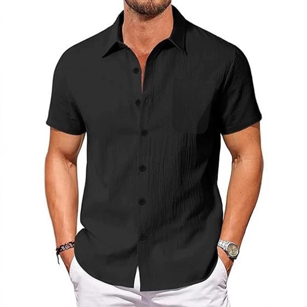 Summer New Cotton Linen Shirt for Men Breathable Lightweight Turn Down Collar Male Stylish Short Sleeve Shirts Fashion Clothing