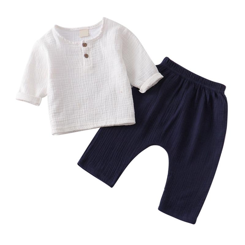 1-5 Years Boys Spring Summer Clothes Set Casual Comfortable Solid Color Long Sleeve Top and Pants
