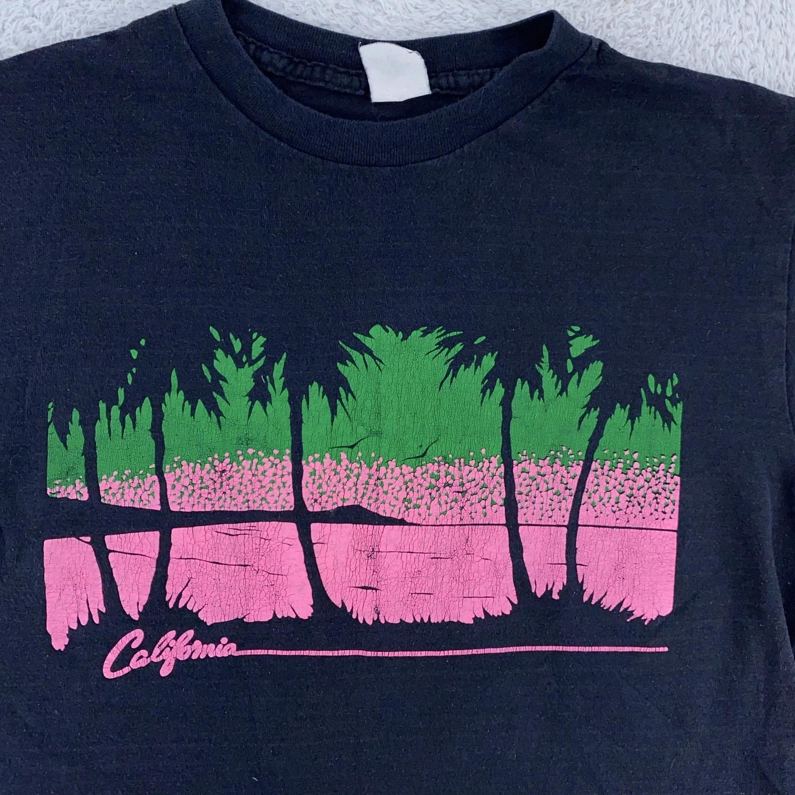 Vintage 80s California Beach Neon Sunset Shirt Mens Small Palm Trees Tee USA M