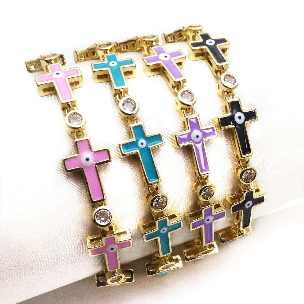 Cross Adjustable Bracelet Devil's Eye Zircon Bracelet Hip Hop Multi Color Women's Bracelet