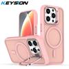 KEYSION Lens Stand Magnetic Phone Case for MagSafe for iPhone 13 14 15 Pro Max 15 Plus Matte Translucent Shockproof Back Cover