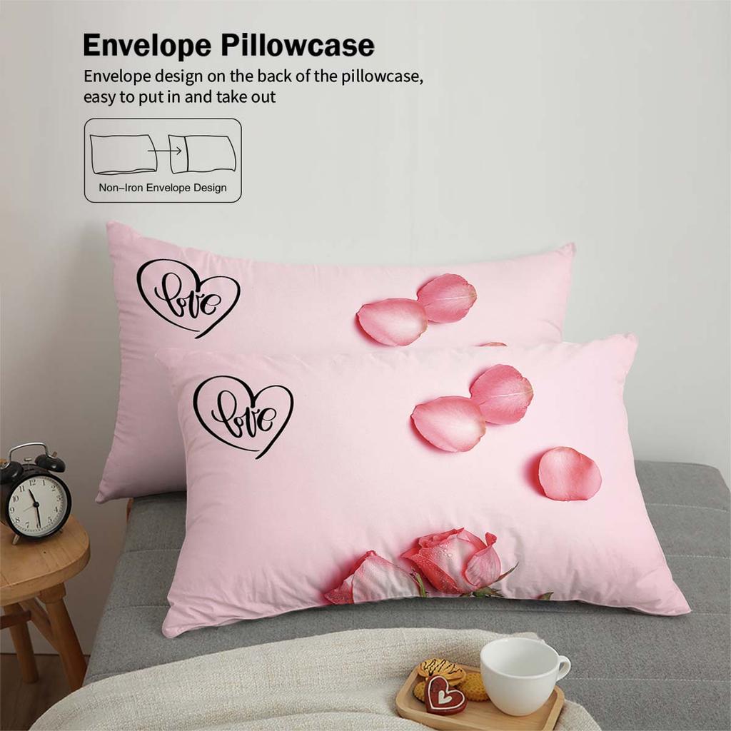 3pcs Pink Bedding Set Rose Flowers 3D Printed Cozy Soft Duvet Cover King Queen Twin Size Birthday Gift for Adult Bedroom Decor