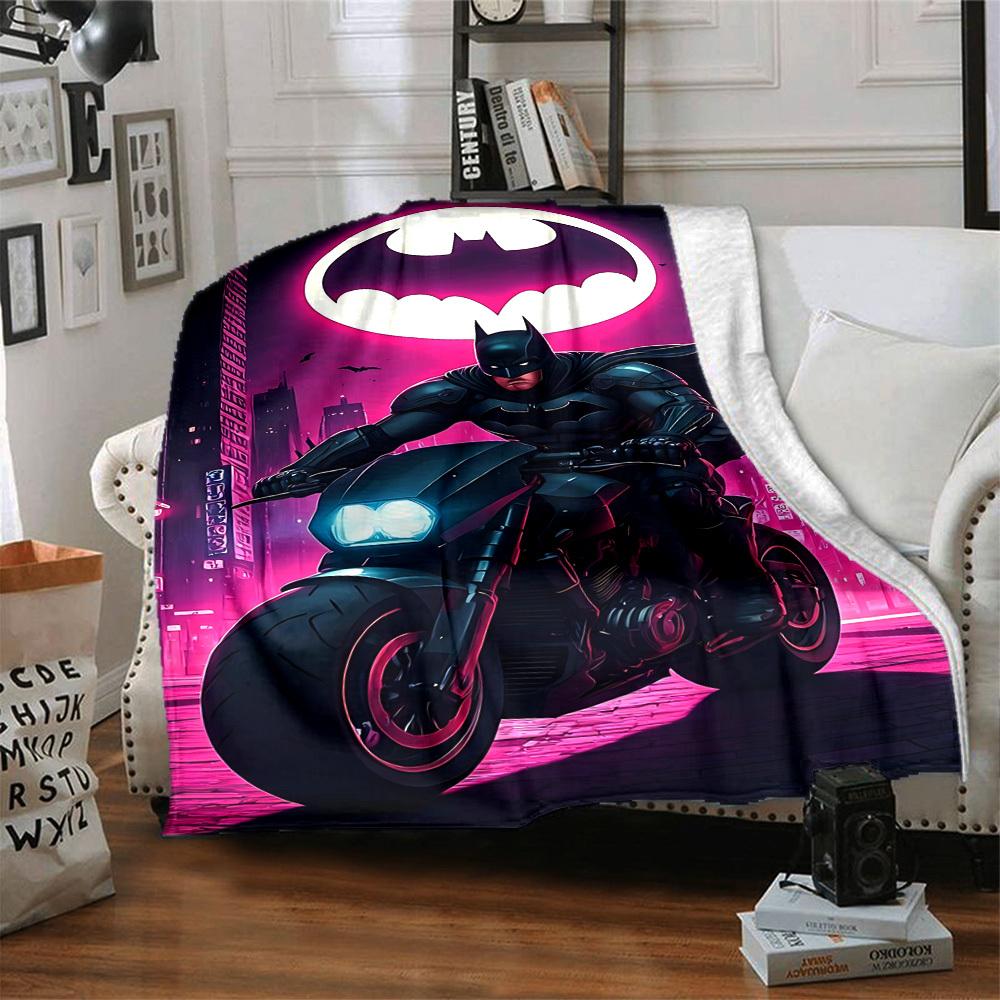 1pc Batman Motorcycle Flannel Throw Blanket - HD Printed Lightweight Soft Warm All-Season Blanket for Sofa, Bed, Travel, Camping 117