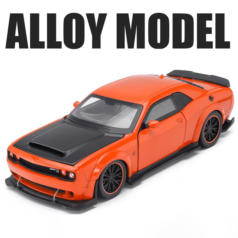 New 1/32 Challenger SRT Hellcat 2024 Alloy Car Model Sound and Light Pull Back Children's Toy Collectibles Birthday Gift