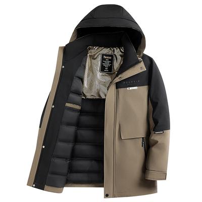 Men's Hooded Down Jacket Men's Thickened Mid-length Winter Clothing New Casual Warm Contrast Color Outdoor