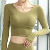 Women's Long Sleeve Yoga Top with Chest Pads - Quick-Drying, Tight-Fitting, Beautiful Back Design for Dance, Running, and Fitness.