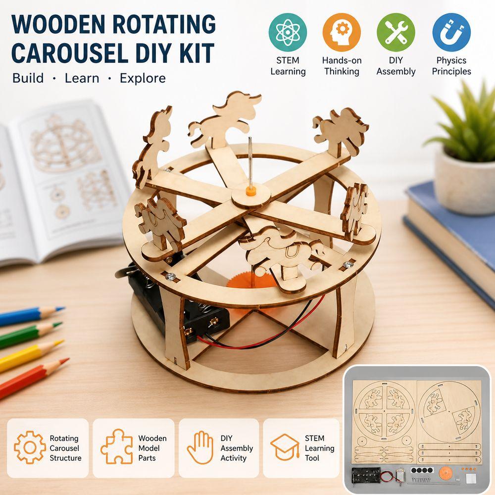3D Rotating Carousel Model Horse Figure DIY Carousel Kit Science Experiment Kit