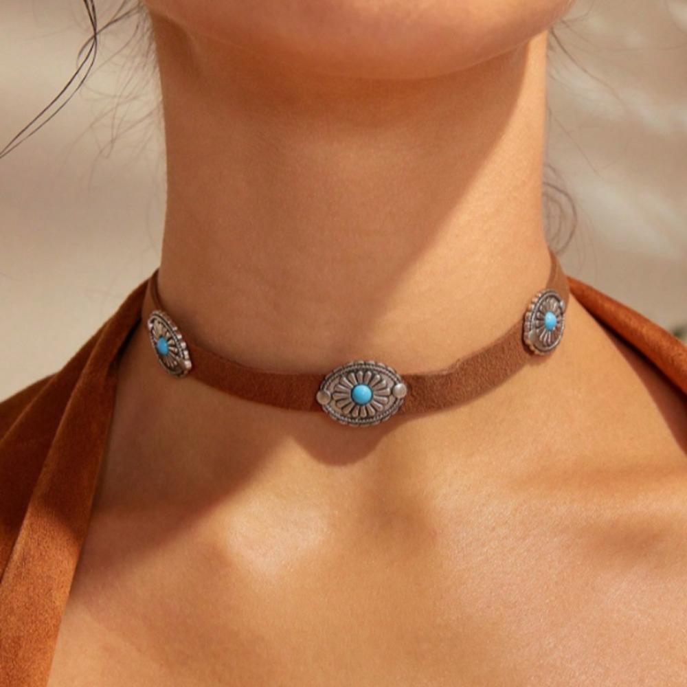 

2PCS Retro Turquoises Necklaces Colorful Women Collares Tassel Jewelry Boho Necklace Girls Style A