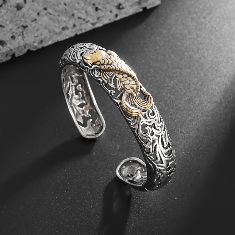 1Fashionable style bracelet with koi fish carving pattern, unisex open bracelet, exquisite jewelry for good luck and wealth, party gift