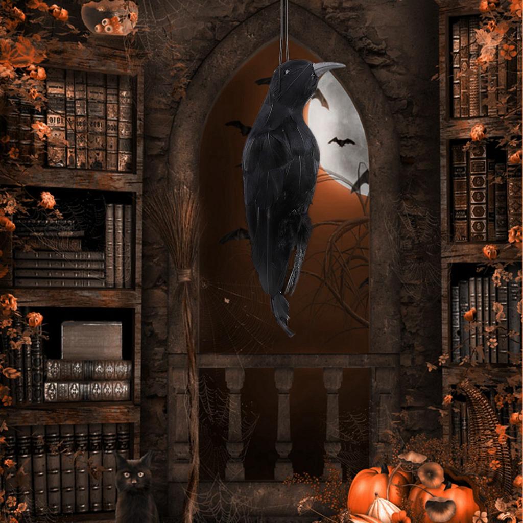 Krähe Requisite Hängend Lebensecht All Hallows Day Deko für Fensterbank Tisch Schreibtisch Bücherregal 32cm L X 10cm B