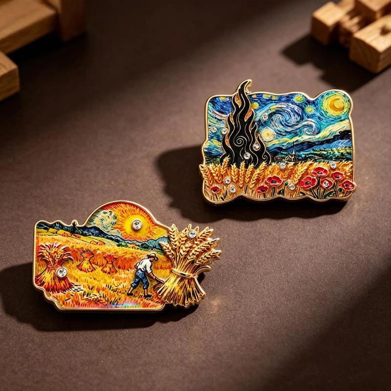 Van Gogh Art Collection Brooch 1Pcs Starry Night Design Enamel Pin Unique Lapel Badge for Art Exhibition Wear