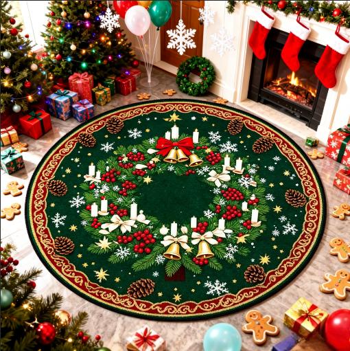 Christmas Tree Pattern Rugs for Bedroom Round Living Room Decoration Red Carpet Soft Study Floor Mat Washable Home Anti-slip Rug