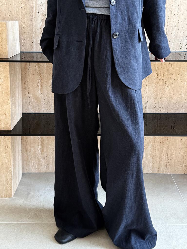 Women's Autumn Cotton Linen Blazer Suit Set with Pants