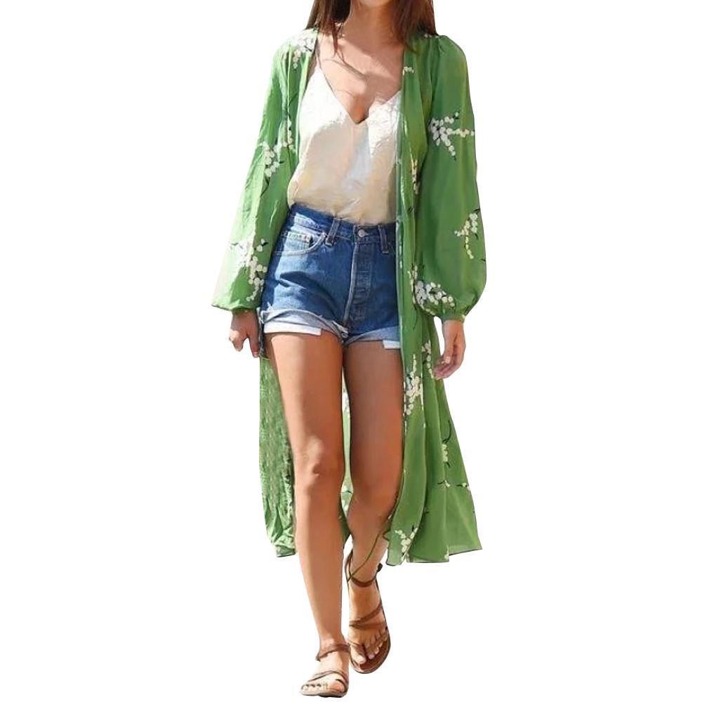 Feitong Fashion Women Floral Chiffon Kimono Top Dress Elegant Summer Beach Coverup