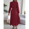 GMXIA Autumn and Winter Elegant Stand-up Collar, Long-sleeved, Cinched Waist, Pleated Long Dress and Cocktail Dress Women's Wear