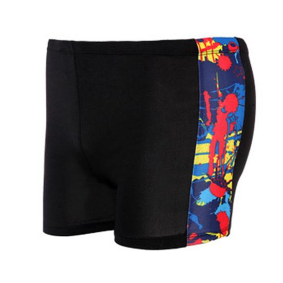 Inside Drawstring Mid Waist Men Swimming Trunks High Elasticity Side Print Bathing Short Pants for Gym