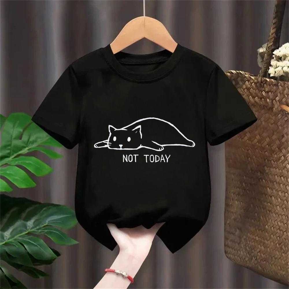 Süßes und Neues Kinder Einfaches Pinselzeichnung Katze T-Shirt Harajuku Vintage T-Shirt Mode Mädchen Junge T-Shirt