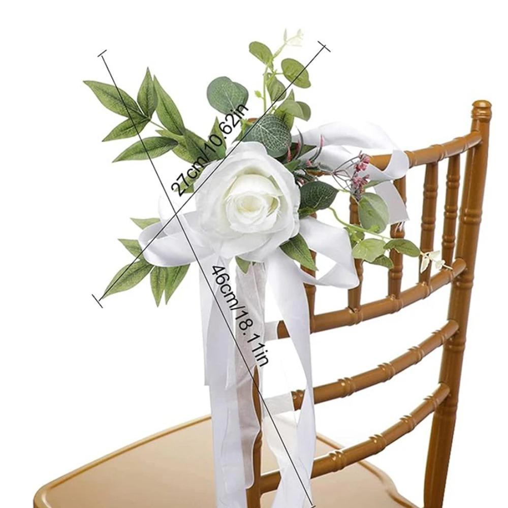2pcs Handmade Aisle Chair Artificial Flower Rustic Pew Bows Flower  Church Chair Bench