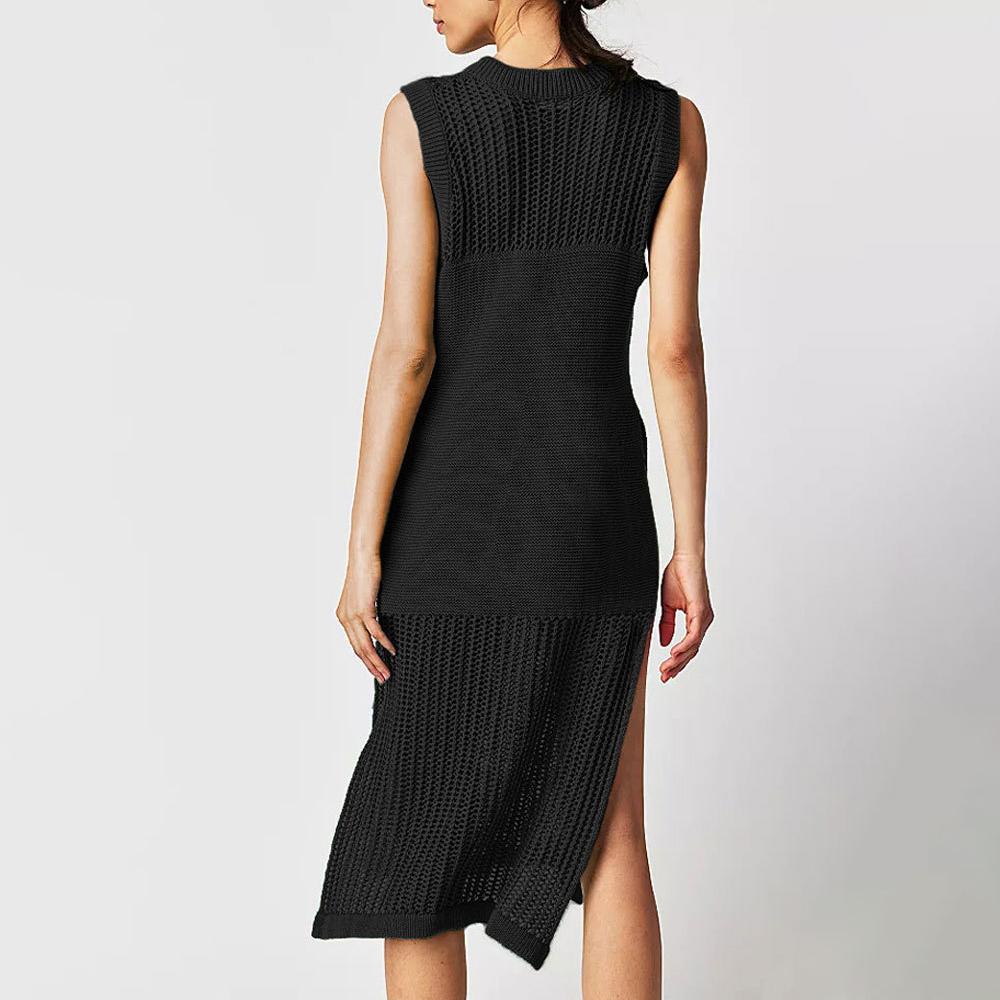 Letní móda jednobarevné šaty bez rukávů, pletené vestové šaty