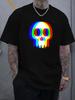 Unisex O Neck Tee Rainbow Dripping Skull Print Cotton Short Sleeve Loose Summer Street Breathable Daily Casual Basic Wear Top