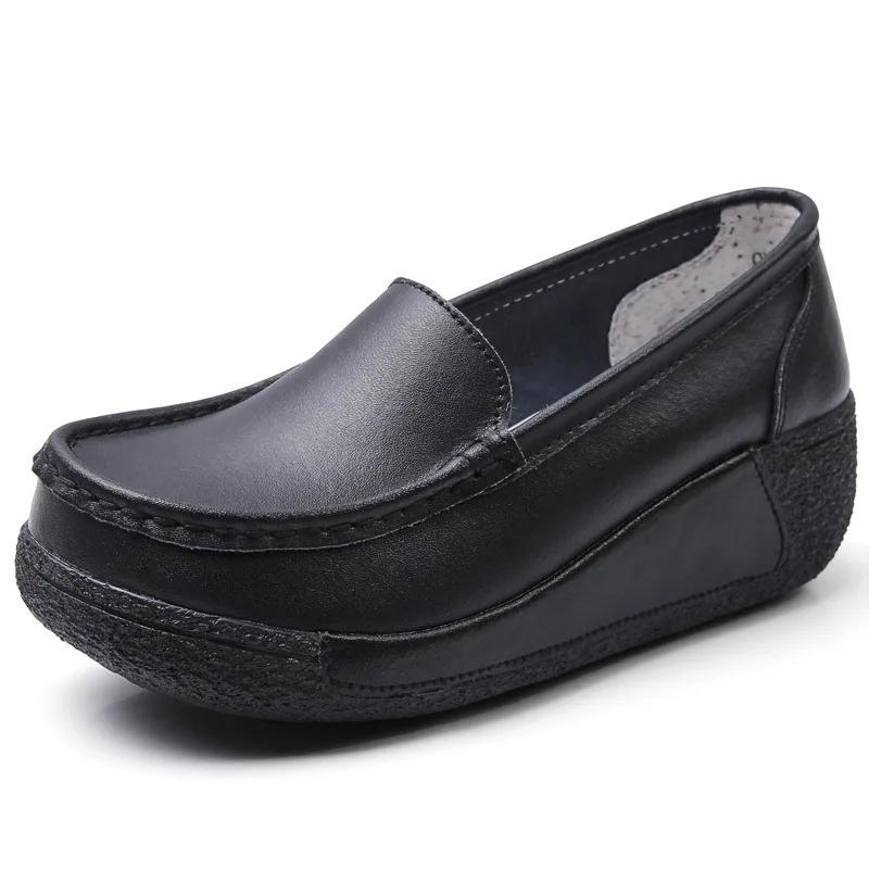 

Женская обувь на платформе, на танкетке, повседневная, одинарная, на толстой подошве, женская кожаная обувь, удобная обувь для свинга, шлепанцы 34 чёрный